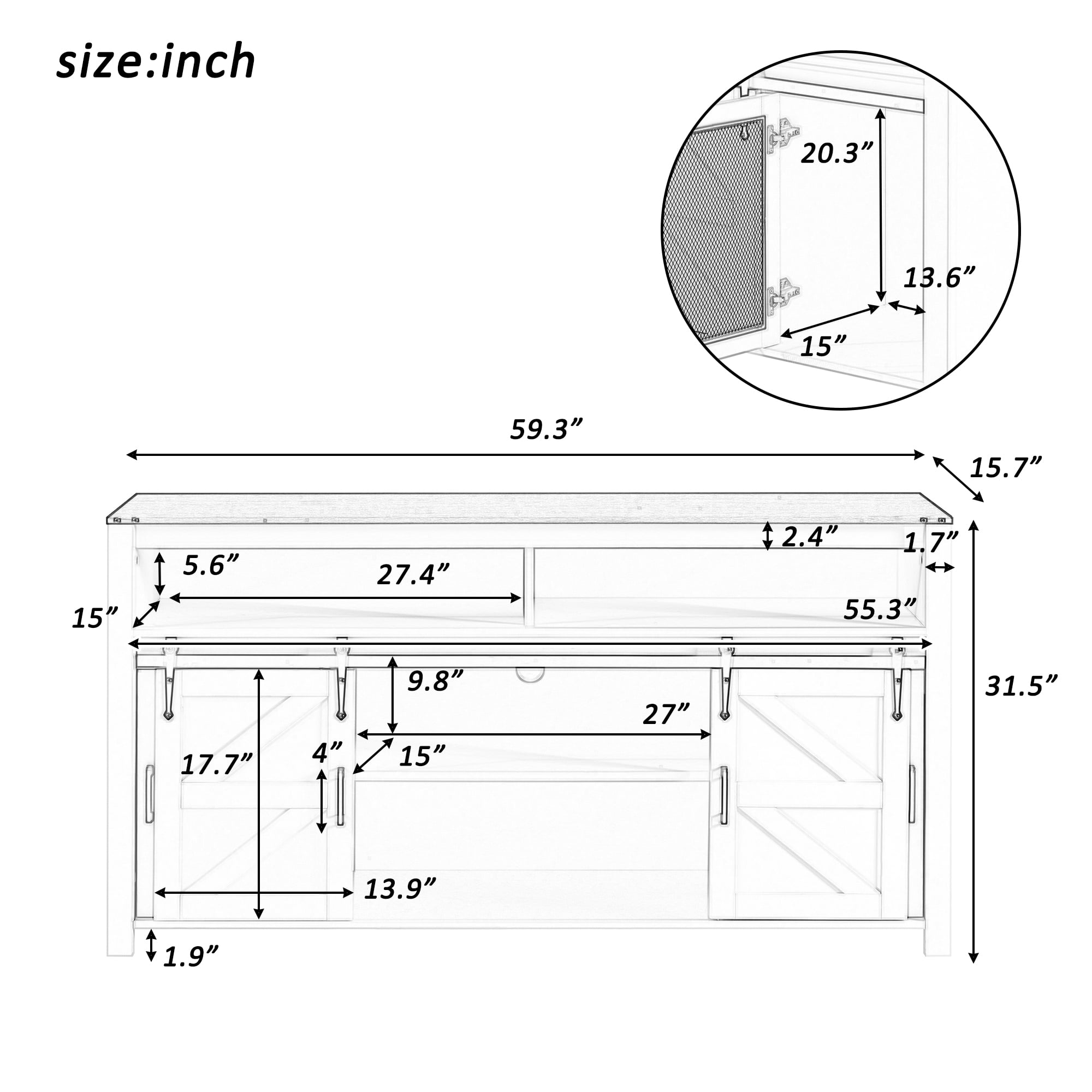 Aukfa 59.3" Sideboard Buffet Cabinet w/Mesh Panel Doors,Large Storage Cabinet for Kitchen Dining Living Room,Natural