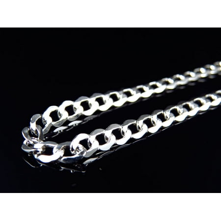 10k White Gold Flat Curb Cuban Style Italian Link Chain Necklace (4mm) 20-26"