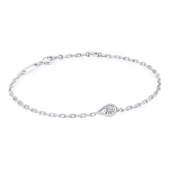 AFFY Solitaire Bracelet for Women | Round Shape Lab Grown Diamond Miracle Set Teardrop Bracelets | Cuban Chain Link Bracelets In 14K White Gold Over Sterling Silver Jewelry (0.15Ctw)- 6.00 Inch