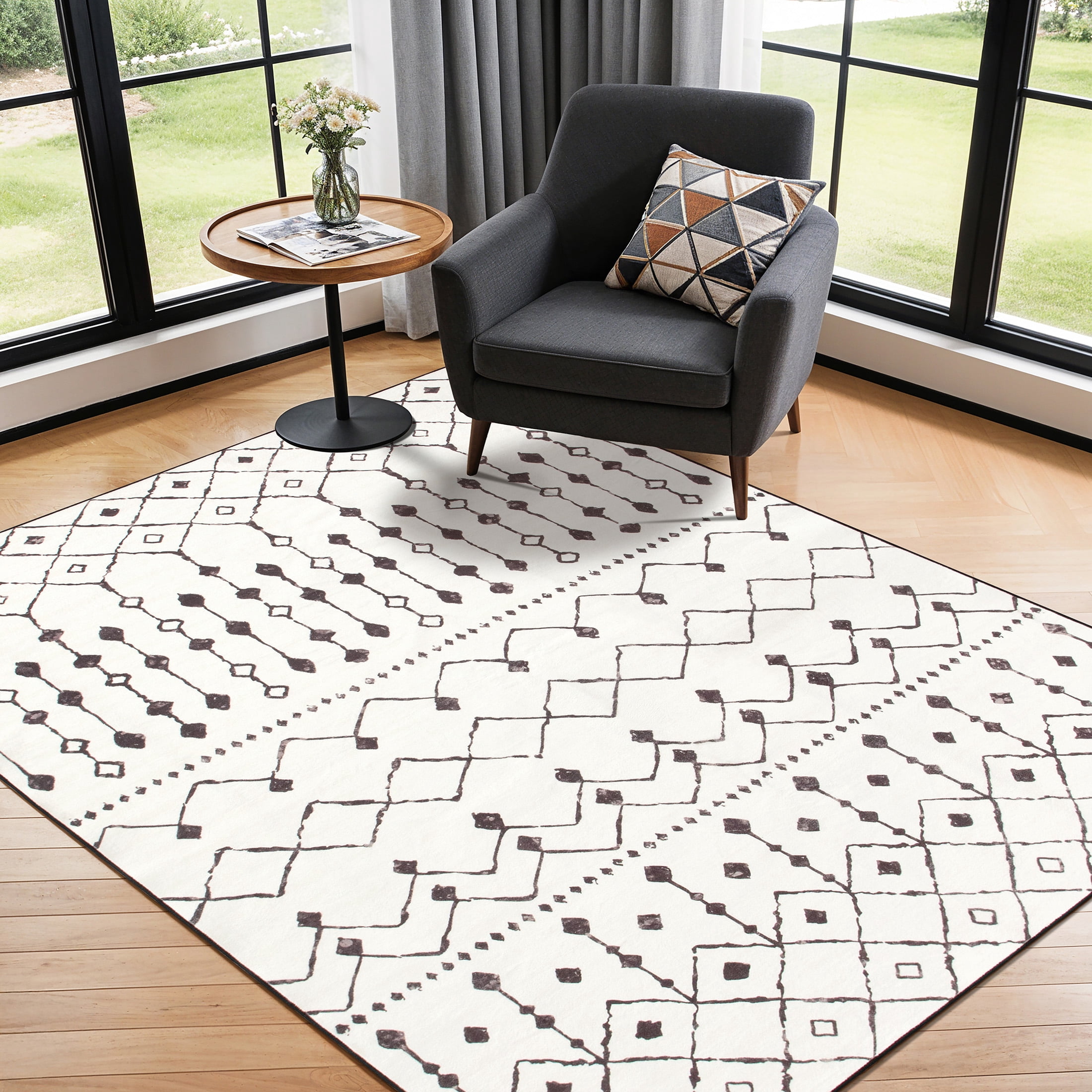 SONORO KATE 5'×7' Washable Area Rug for Living Room, Moroccan Non-Slip Soft Carpet for Bedroom Dining Room Office, Beige