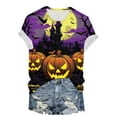 thumbnail image 7 of felwors Plus Size Halloween T Shirt Women Funny Graphic Print Fall Short Sleeve Tee Tops Purple, L, 7 of 7