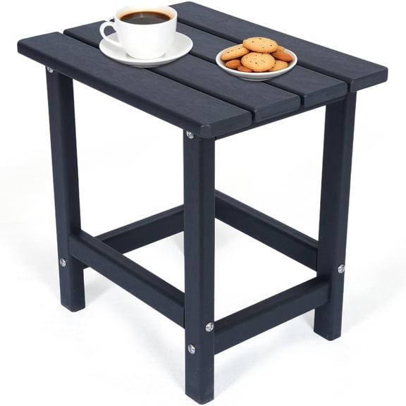 DELMANGO HDPE Outdoor Side Table All Weather Patio Side Table Waterproof Small Outdoor End Table for Garden, Lawn, Pool, Balcony, Black