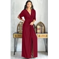thumbnail image 3 of KOH KOH Long Sexy V-Neck Short Sleeve Slit Flowy Cocktail Evening Bridesmaid Wedding Guest Party Summer Tall Dressy Maxi Dress Gown For Women Crimson Dark Red X-Large US 14-16 NT290, 3 of 7