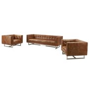 Crafters and Weavers Taylor Contemporary Tufted Sofa in Light Brown Leather