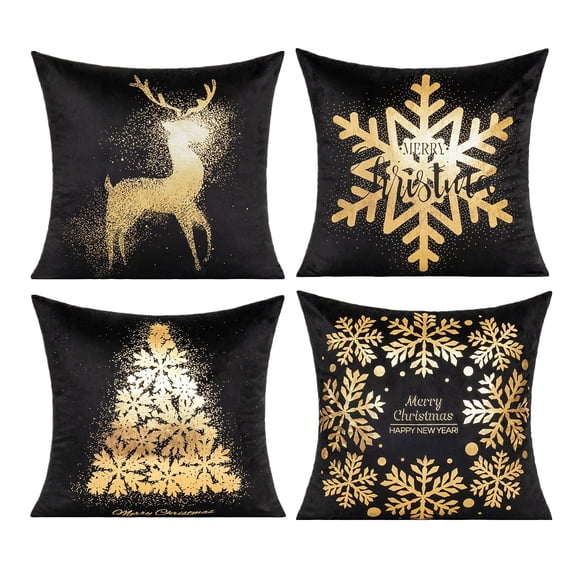 Fundas de cojín All Smiles, color negro, navideño y dorado, 45 x 45 cm