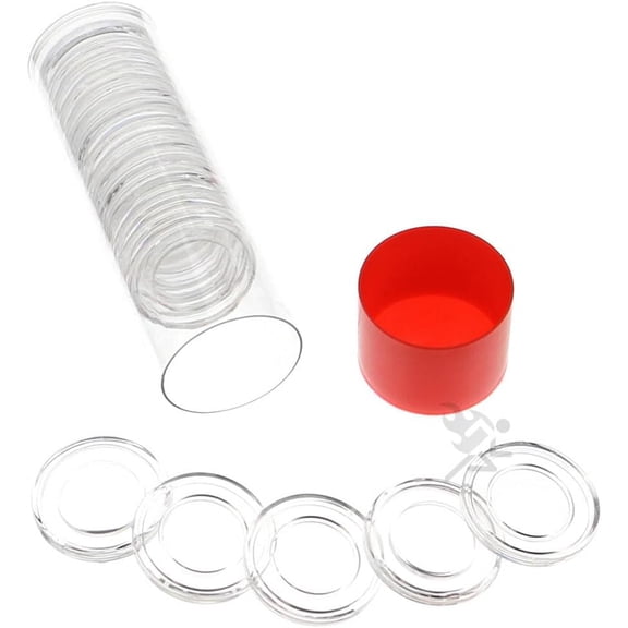OnFireGuy Coin Capsule Storage Tube & 20 Air-Tite A18 Direct Fit Coin Holders for US Dimes (Red Cap Lid)