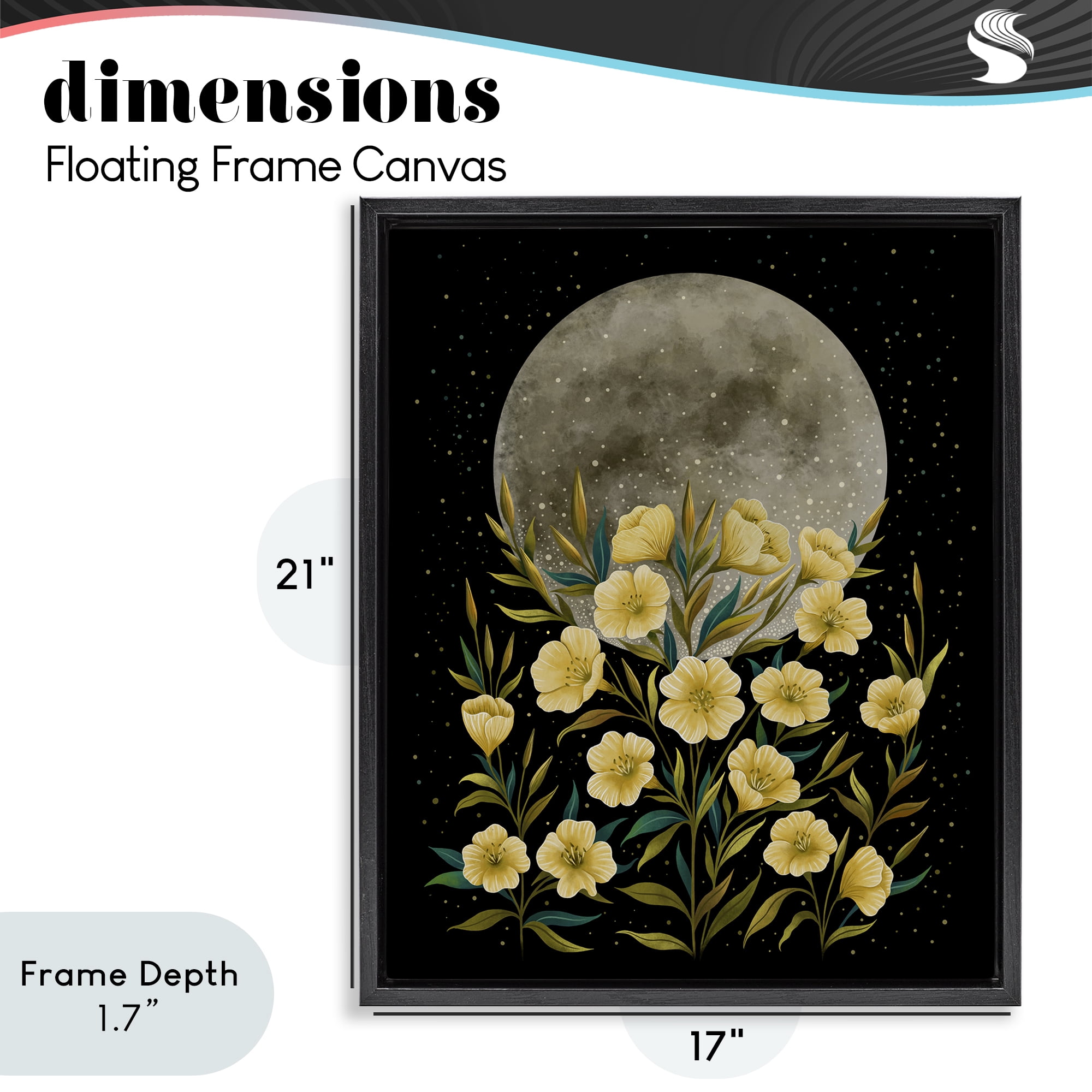 Stupell Industries Moon Greeting Yellow Flowers Black Framed Floater Canvas Wall Art, design by Episodic Drawings