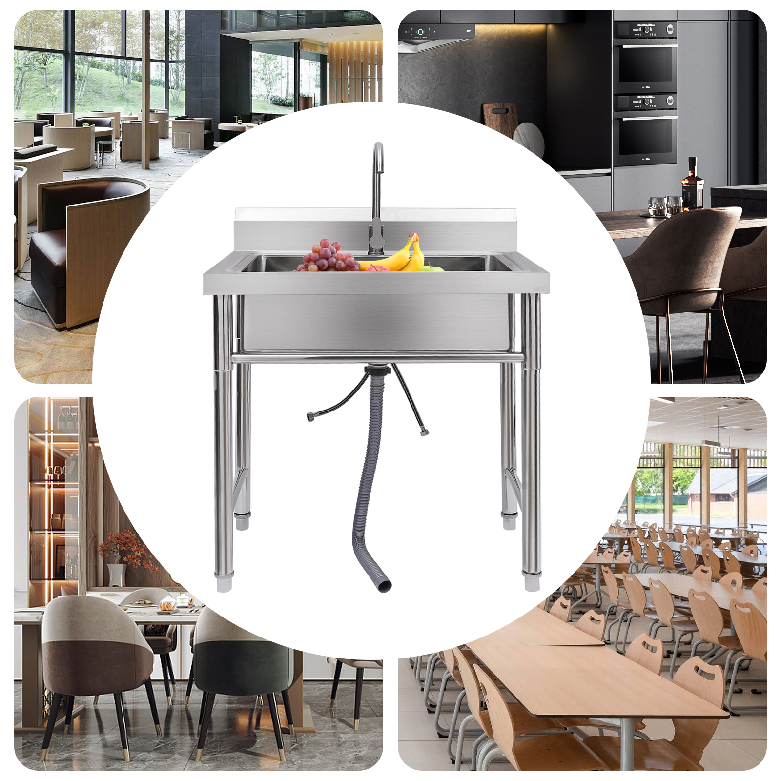 Modern Stainless Steel Utility Sink Single Bowl Free Standing Kitchen Sink Farmhouse for Home, Restaurant