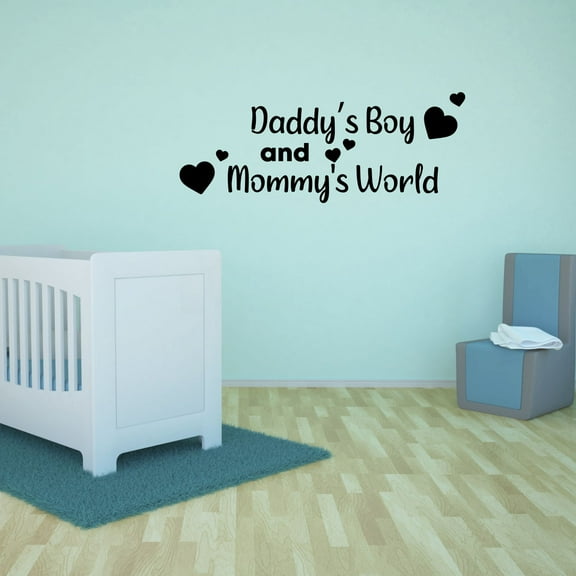 Daddy's Boy Mommy Hearts Newborn Baby Babies Quote Wall Sticker Art Decals for Girls Boys Room Bedroom Nursery Kindergarten House Fun Home Decor Stickers Wall Art Vinyl Decoration Size (15x30 inch)