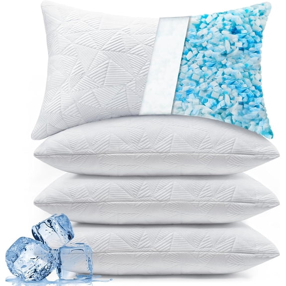 Queen Size Set of 4 Shredded Memory Foam Cooling Pillows White
