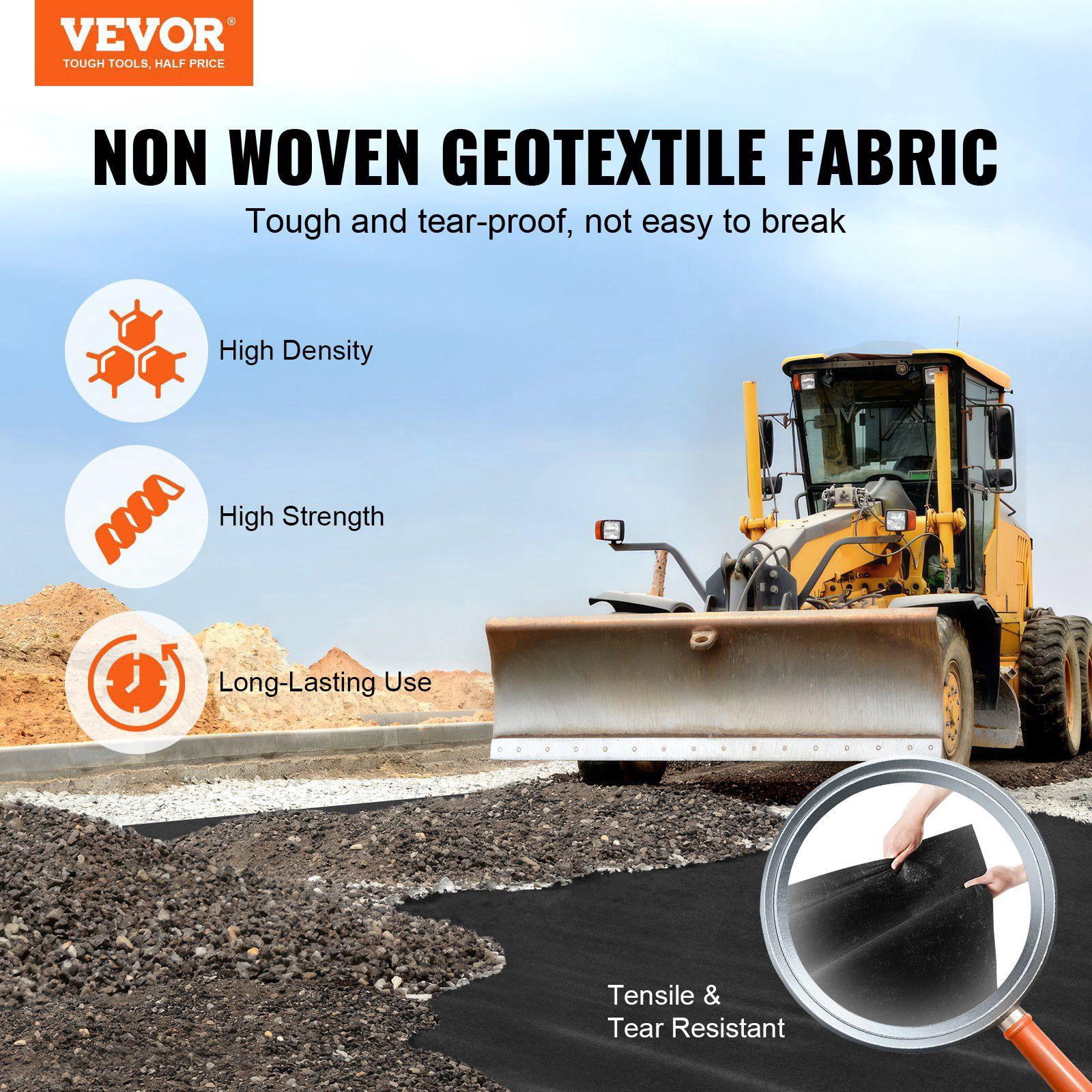 Non Woven Geotextile Fabric 6x100FT 8OZ Heavy Duty Weed Barrier Landscape Driveway Fabric Black for French Drains Under Gravel Ground Cover
