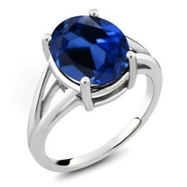 Gem Stone King 925 Sterling Silver Blue Created Sapphire Ring for Women (6.00 Cttw, Gemstone September Birthstone, Oval 12X10MM, Available in Size 5,6,7,8,9)