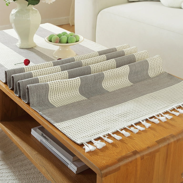 WCHUANG Linen Tassel Coffee Table Tablecloth Living Room Rectangular Tablecloth Cover with Pockets