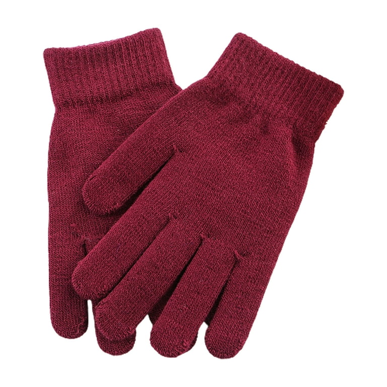 Naierhg Pair Winter Gloves Knitting Thicken Solid Color Full