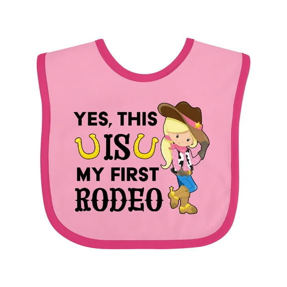 Inktastic Yes, This is My First Rodeo- Cowgirl in Hat and Boots Girls Baby Bib