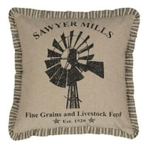 VHC Brands Sawyer Mill 18x18" Square Accent Throw Pillow, Windmill, Charcoal