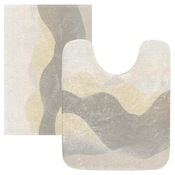 2 Piece Soft Bathroom Rug Set Light Gray Mountains Bath Mat and U-Shaped Toilet Contour Rug (16"x24" 20"x24")
