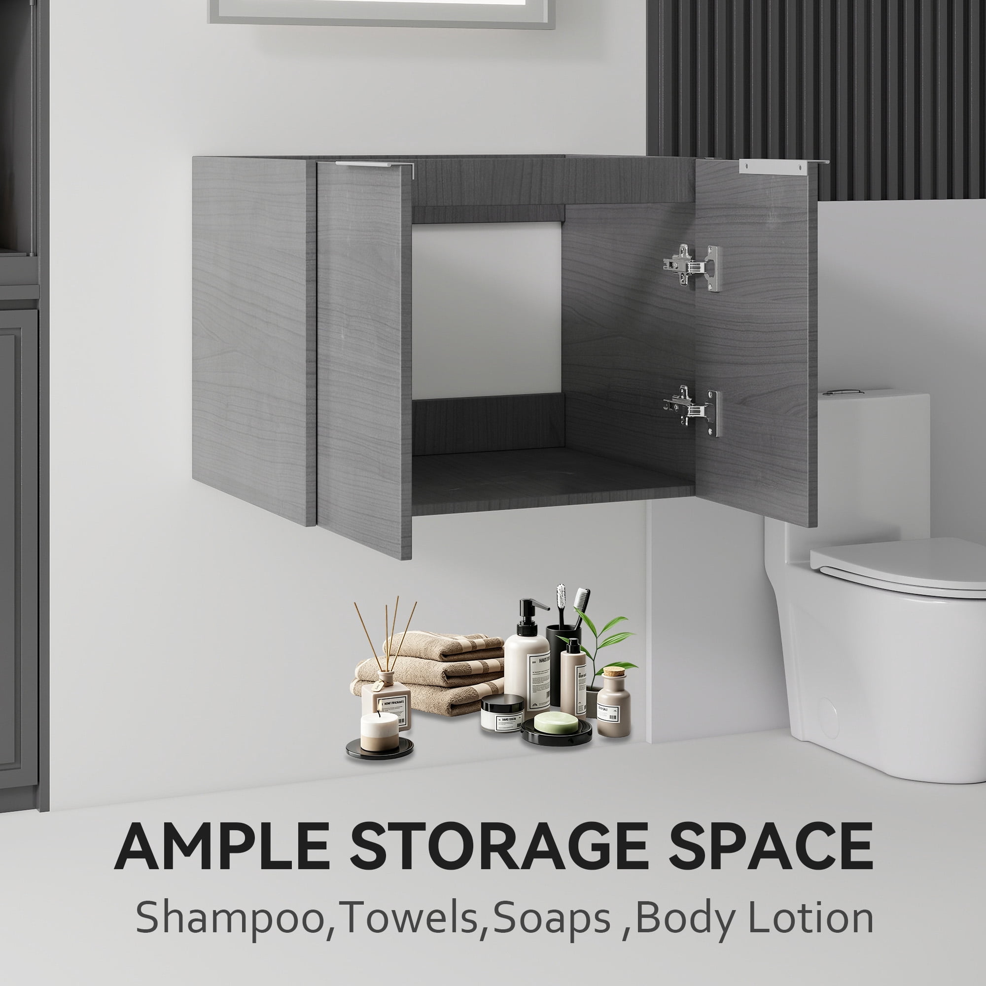 Leumius 24" Floating Bathroom Vanity Cabinet,Soft-Close Double Doors,Wall-Mounted,Cabinet Only,Grey