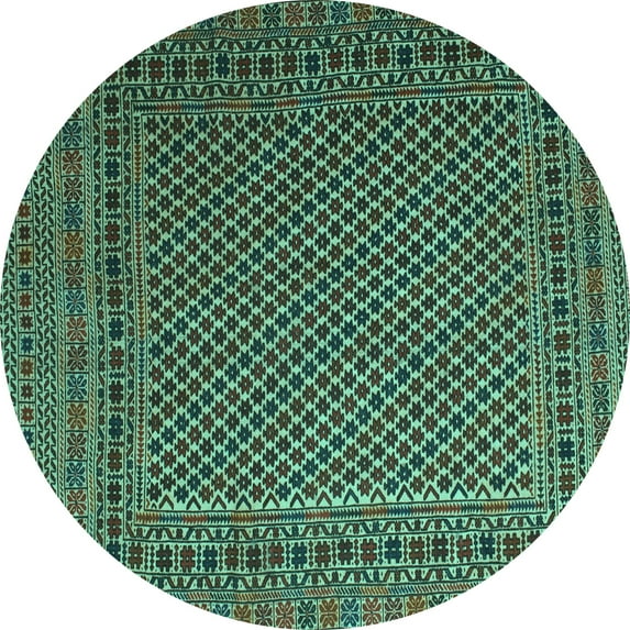 Ahgly Company Machine Washable Indoor Round Persian Turquoise Blue Traditional Area Rugs, 7' Round
