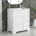 thumbnail image 3 of 30 Inch Bathroom Vanity With Sink Overflow 2 Drawers 3 Faucet Holes Doors Silver Round Knobs Waterproof Modern Bathroom Cabinet, 3 of 9