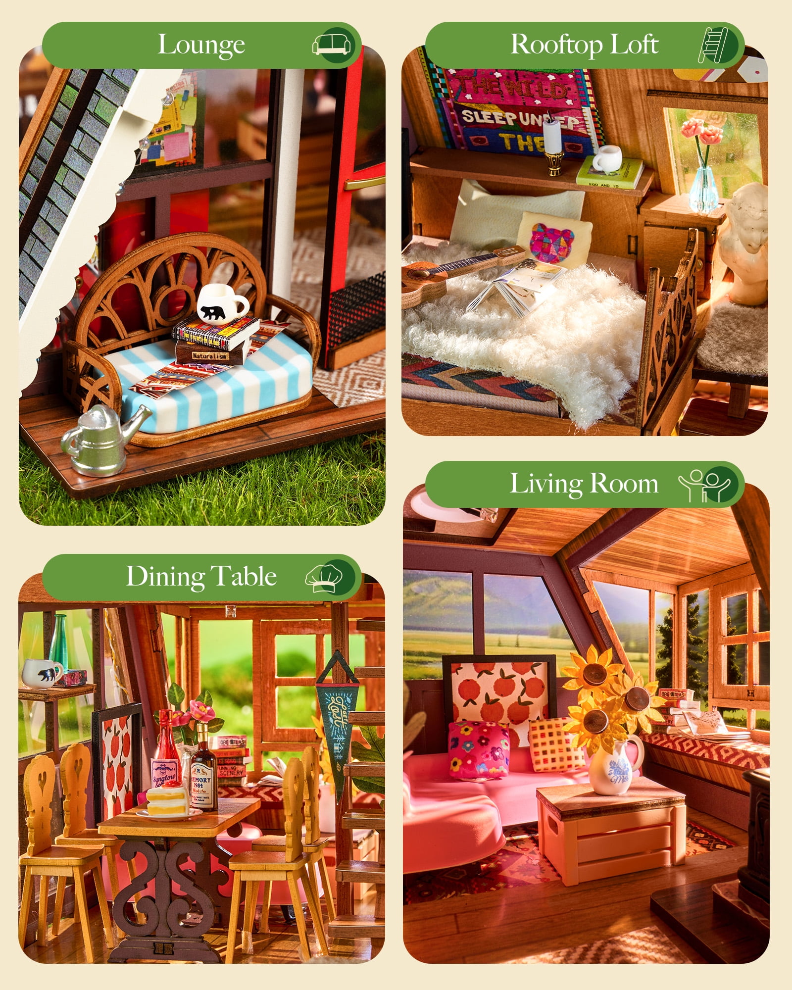 Robotime A-Frame Cabin DIY Miniature House Kit,Mini Wooden Dollhouse Building Sets for Home Decor,Tiny House Craft Kits Gift for Adults Teens