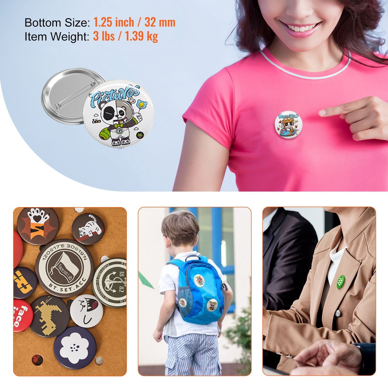 Pinback Button Parts 500 Sets 32mm Metal Covers and Bottom Parts High Transparency Films for Button Maker DIY Badges