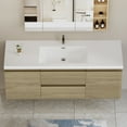 thumbnail image 5 of 60" Floating Bathroom Vanity with Resin Basin & Soft-Close Drawers, Modern Wall-Mounted Oak Cabinet with Open Back for Compact Bathrooms, 5 of 9