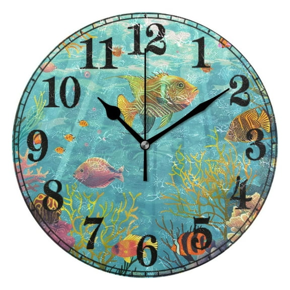 Fish Ocean View Pattern Silent Wall Clock 10" Non-Ticking Battery Clock