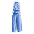 thumbnail image 7 of Lcziwo Women's Gingham Matching Set Elastic Waist Ruffle Trim Tank Tops Wide Leg Pant Set Casual Beach Vacation Lounge Set Blue,L, 7 of 7