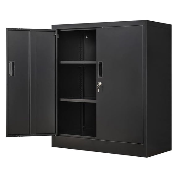 Metal Storage Cabinet, 36" H Locking Storage Cabinet with 2 Adjustable Shelves, Metal Cabinets for Garage, Home, Office, Utility Room-Black
