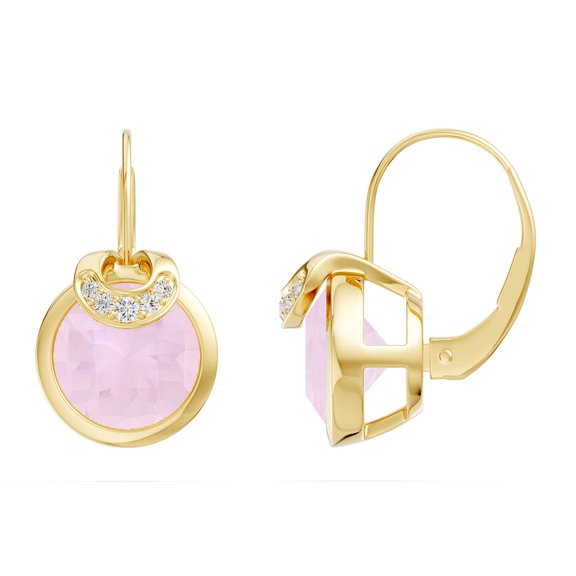 ANGARA 3.4 Ct. Natural Rose Quartz and 0.06 Ct Diamond Drop Earrings in 14K Yellow Gold for Women | Birthday, Engagement, Wedding Jewelry Gift for Women, Anniversary Gift For Wife