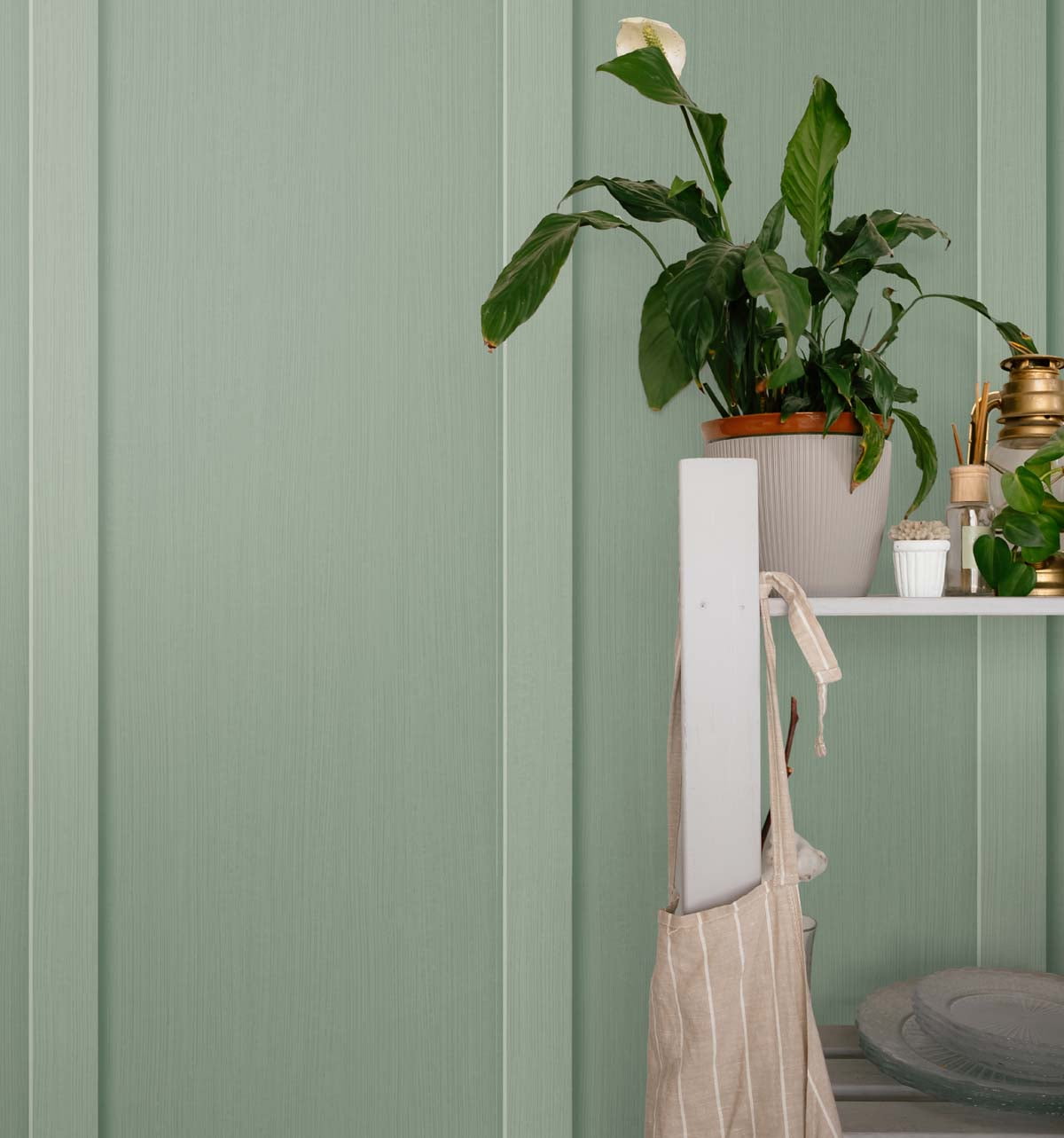 NextWall Sage Green Faux Board & Batten Peel and Stick Wallpaper