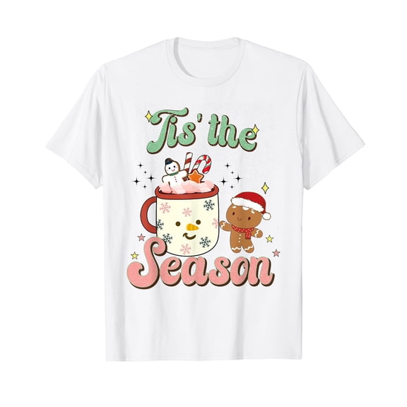 Tis The Season Christmas Hot Cocoa Gingerbread Cookie Pajama T-Shirt White Tee