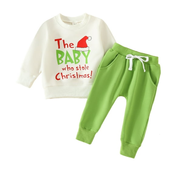 Splozh Baby Christmas Outfits Toddler Boys Long Sleeve Christmas Letter Prints Tops and Pants Child Kids 2PCS Set Outfits Fall Winter Clothese White,18-24 Months