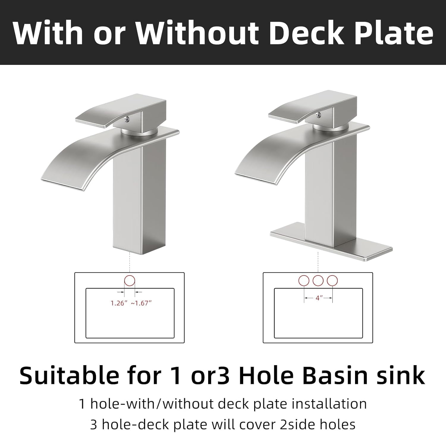 Bathroom Sink Faucet 1 Hole Single Handle Waterfall Lavatory Vanity Mixer Taps
