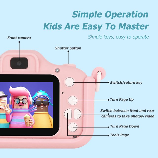 Cámara para niños con pantalla HD de 2 pulgadas Cámara de video para niños lindos Cámara SLR Regalo de cumpleaños JShteea libre de BPA