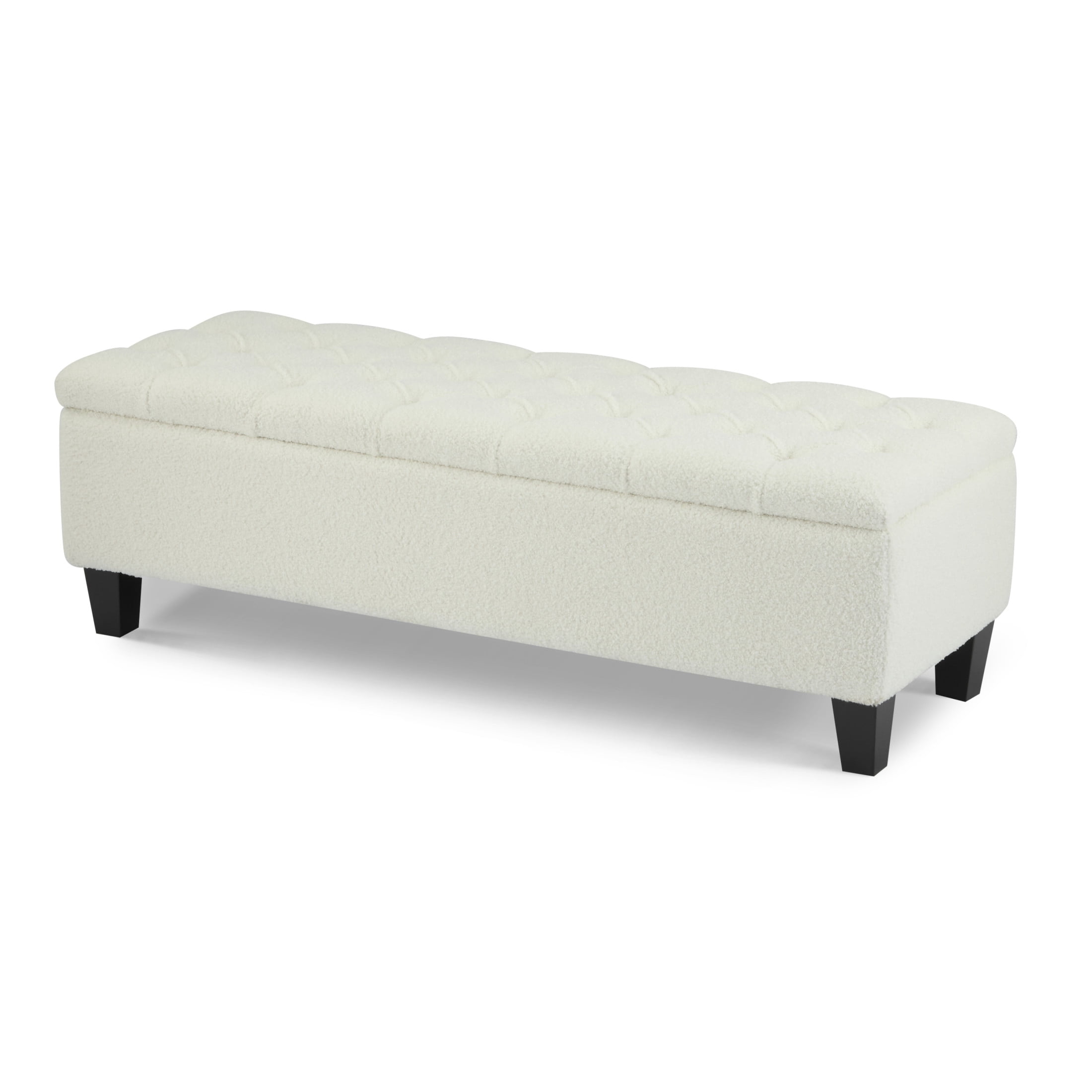 Christopher Knight Home Storage Ottoman Bench with Boucle Upholstery and Rubber Wood Legs, White
