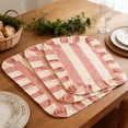 thumbnail image 4 of Ruffled Striped Rectangular Placemats, Washable Fabric Table Mats for Kitchen Dining Room, Boho Farmhouse Table Decor, Non-Slip Heat Resistant​, Pink, 4 of 6