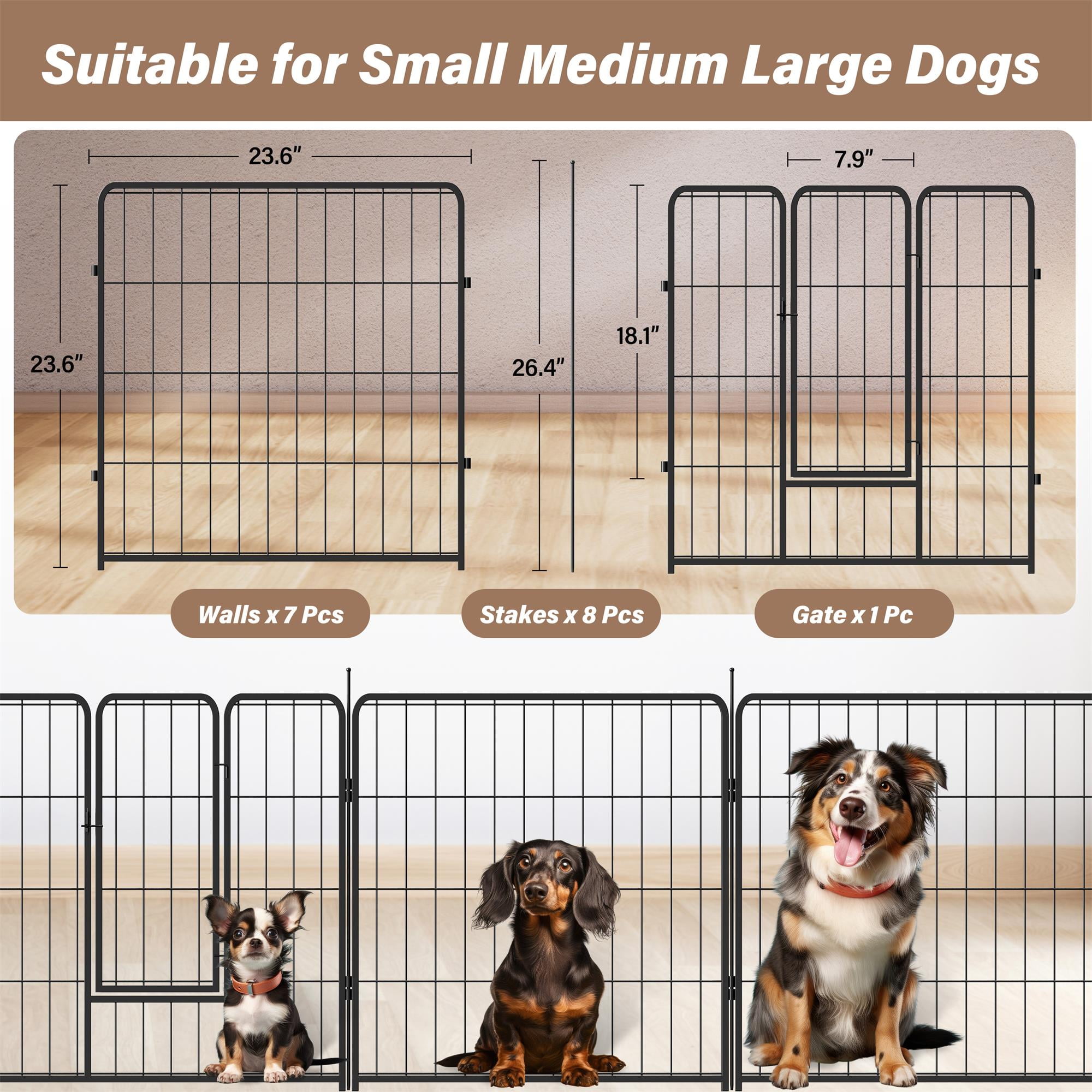 Pefilos 23" Dog Playpen Outdoor 8-Panels Dog Pen, Indoor Metal Puppy Pet Playpen for Small Dogs Run Fence / Iron Pet, Black Pefilos 23" Dog Playpen Outdoor 8-Panels Dog Pen, Indoor Metal Puppy Pet Playpen for Small Dogs Run Fence / Iron Pet, Black