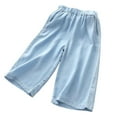 thumbnail image 3 of hengsof Lightweight Wide Leg Pants for Girls, Summer Cooling Fabric Casual Trousers, Elastic Waist Cropped Pants for Warm Weather, Size 3-14 Years, 3 of 7