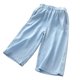 thumbnail image 3 of Pantalones largos de verano para niñas, finos, anchos, informales, versátiles, de seda de hielo, de mezclilla, sueltos, recortados, pantalones de poliéster para niños, 3 of 8