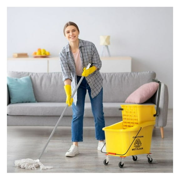 Mop Bucket Cart with Wringer - 38 Quart Rolling Mop Bucket - Commercial Mop Bucket with Wheels - Yellow Janitorial Cleaning Cart for Home, Office, and Floor Cleaning
