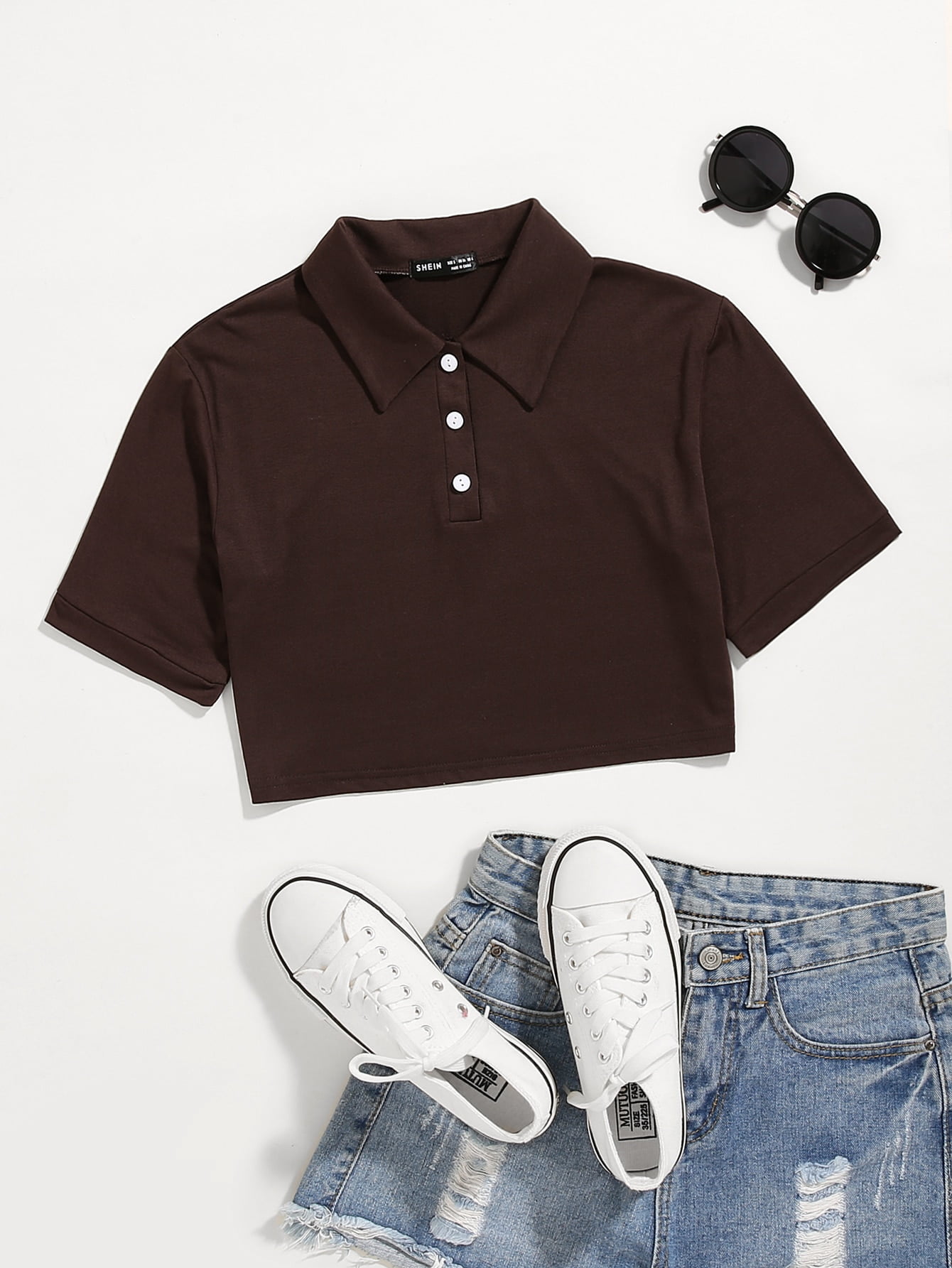 solid crop polo tee