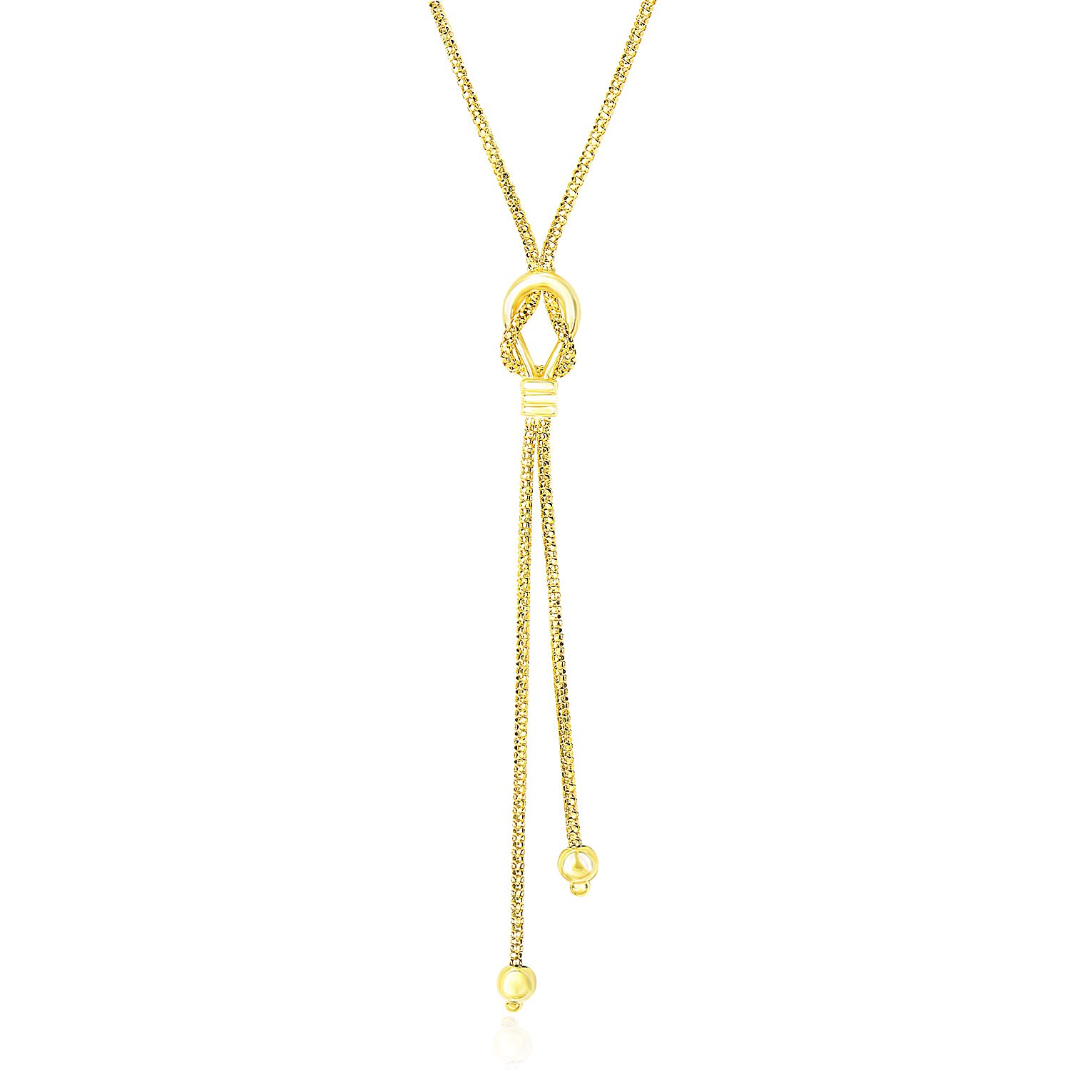 14k Yellow Gold Lariat Popcorn Necklace 