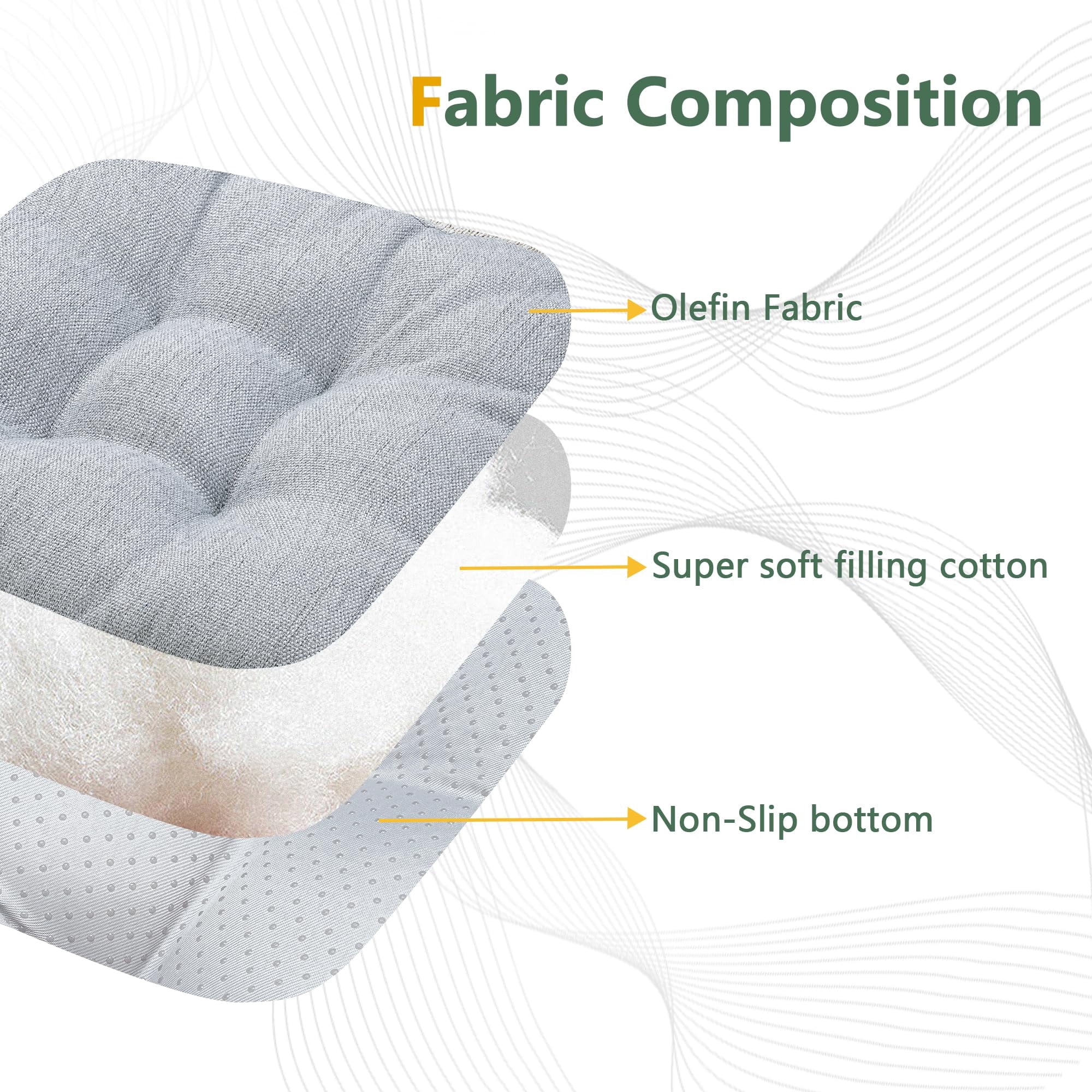 Chair Cushions for Dining Chairs Set of 2, 16.5" x 16.5" Tufted Memory Foam Seat Cushions, 3.5" Thick Olefin Fabric Kitchen Chair Pads with Ties & Non-Slip Backing, Gray
