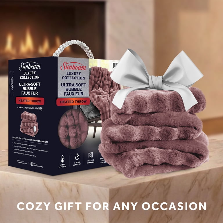 Heated Bubble Faux Fur Throw Blanket, Violet, 50 x 70 in photo 8