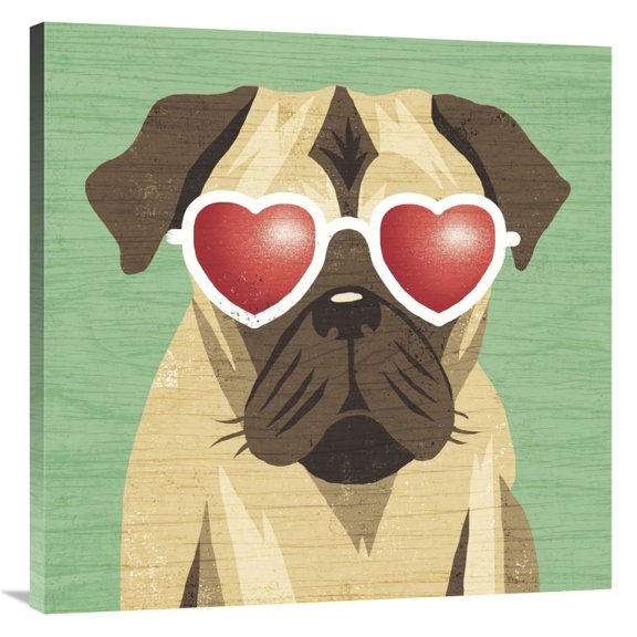 Global Gallery's 'Beach Bums Pug I' By Michael Mullan Stretched Canvas Wall Art