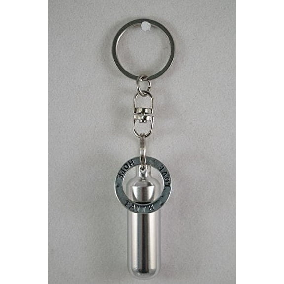 Silver Cremation Urn Keepsake - Hope Love Faith - on Swivel Stainless Steel Keychain