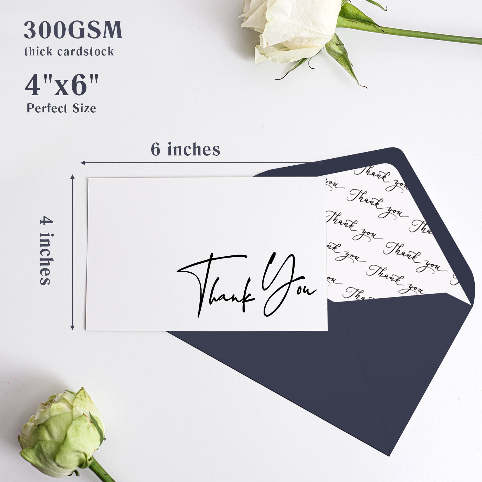 Goefun Thank You Paper Greeting Cards, Navy Blue, 144 Pieces