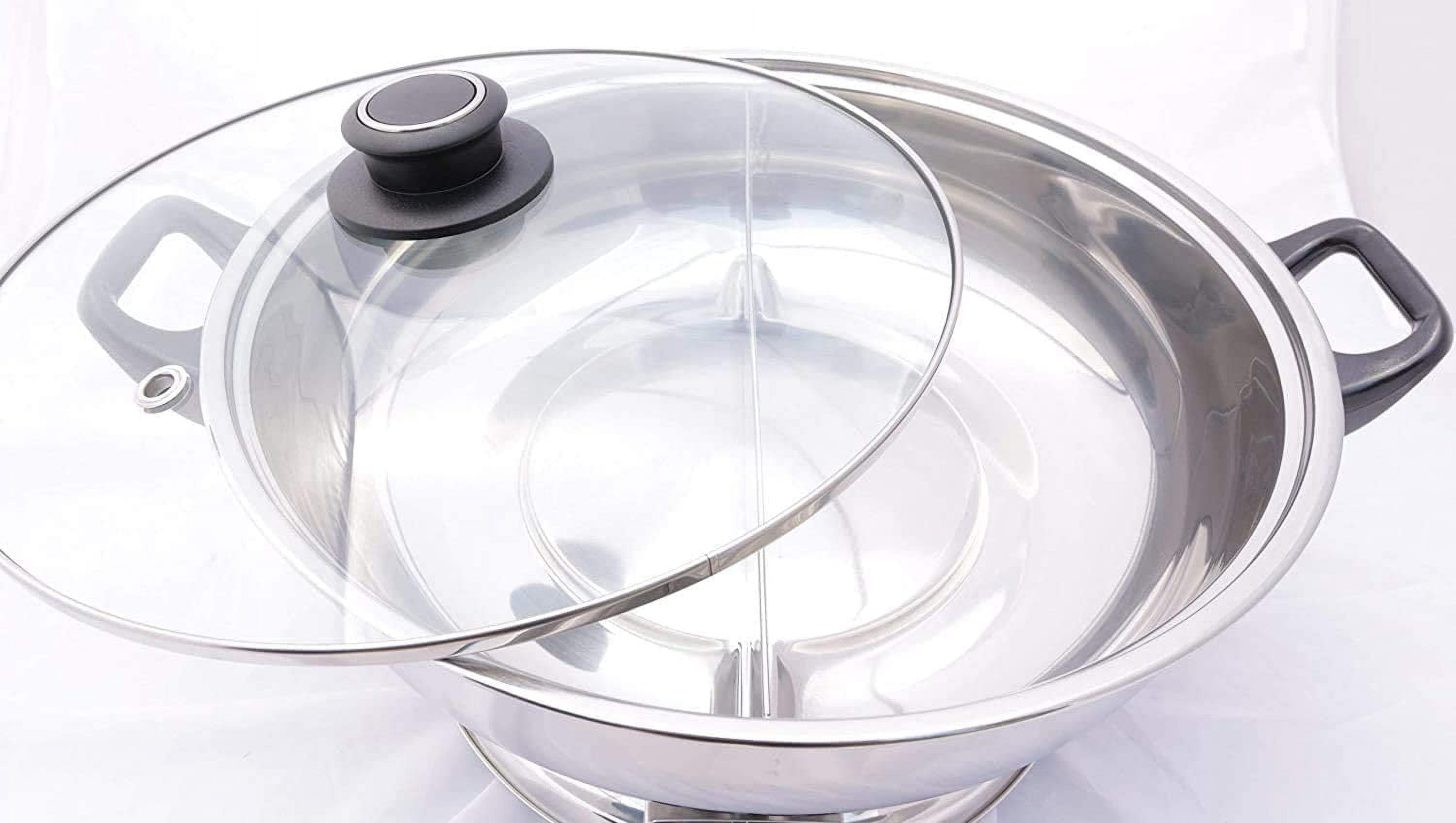 LP Living Plus Electric Dual Sided Stainless Steel Shabu Shabu Hot Pot with Burner and Glass Lid 5.0L